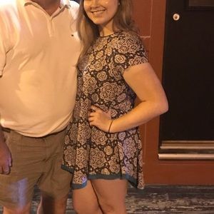 Flowy White Black and Teal Dress